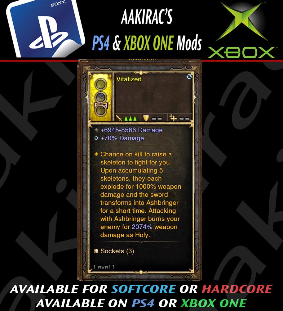 Raise Seletons that Fight for you Modded Ring (Unsocketed) Vitalized - Diablo 3 Mods Store - Seasonal and non-seasonal - Modded Items and Gear for PlayStation 4, PlayStation 5, Nintendo Switch, and Xbox One