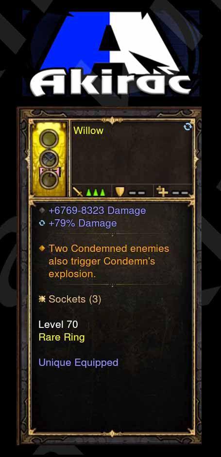 Two Condemned Enemies trigger Condemn's Explosion Modded Ring (Unsocketed) Willow - Diablo 3 Mods Store - Seasonal and non-seasonal - Modded Items and Gear for PlayStation 4, PlayStation 5, Nintendo Switch, and Xbox One