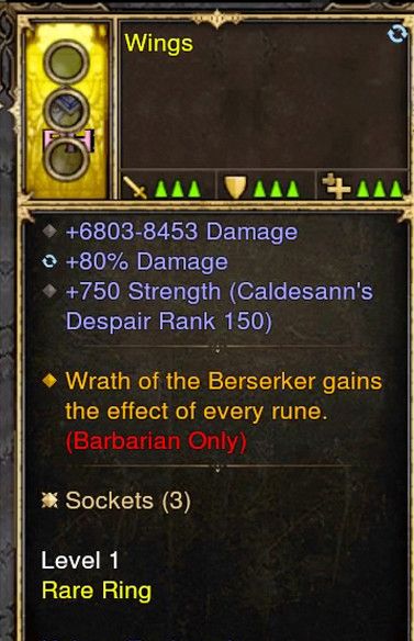 Berserker Gains Every Rune Barbarian Modded Ring (Unsocketed) Wings - Diablo 3 Mods Store - Seasonal and non-seasonal - Modded Items and Gear for PlayStation 4, PlayStation 5, Nintendo Switch, and Xbox One