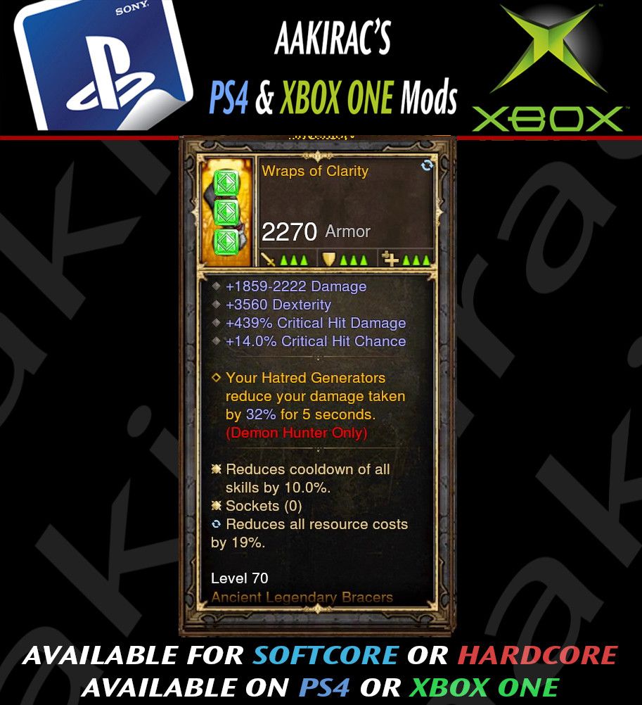 Ps4 Diablo 3 Mods Xbox One - Wraps of Clarity Demon Hunter Modded Bracer - Diablo 3 Mods Store - Seasonal and non-seasonal - Modded Items and Gear for PlayStation 4, PlayStation 5, Nintendo Switch, and Xbox One
