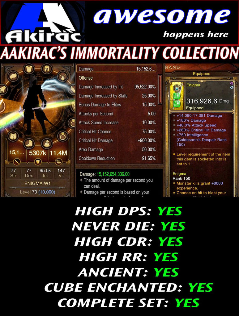 Immortality v1 Tal Rasha Wizard Set for Rift 80-130 Enigma-Diablo 3 Mods - Playstation 4, Xbox One, Nintendo Switch