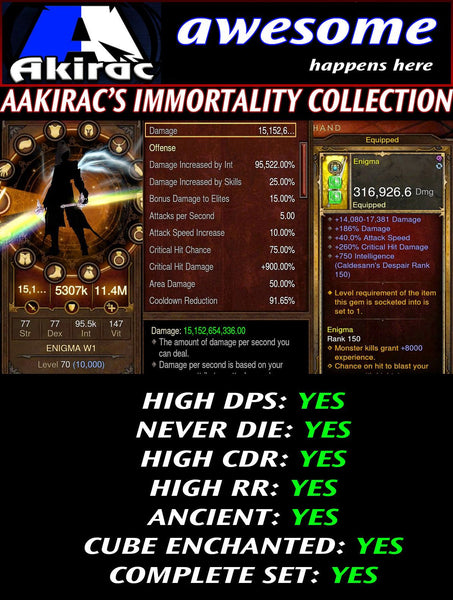 Immortality v1 Tal Rasha Wizard Set for Rift 80-130 Enigma-Diablo 3 Mods - Playstation 4, Xbox One, Nintendo Switch