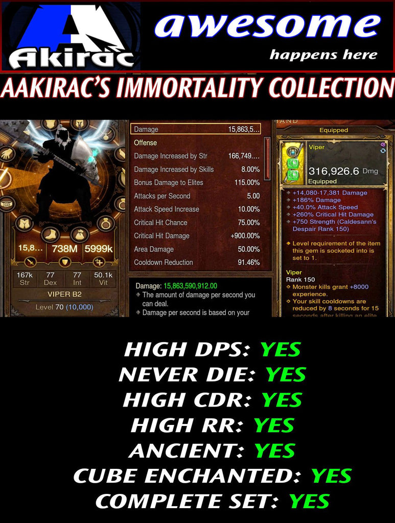Immortality v1 Raekor Barbarian Modded Set for Rift 150 Viper-Diablo 3 Mods - Playstation 4, Xbox One, Nintendo Switch