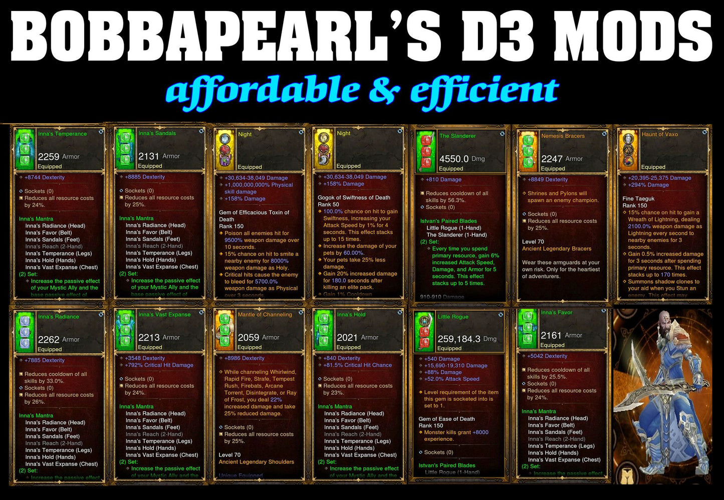 Bobbapearl's Inna's Monk Set for GRIFT 150 #A3-Diablo 3 Mods - Playstation 4, Xbox One, Nintendo Switch