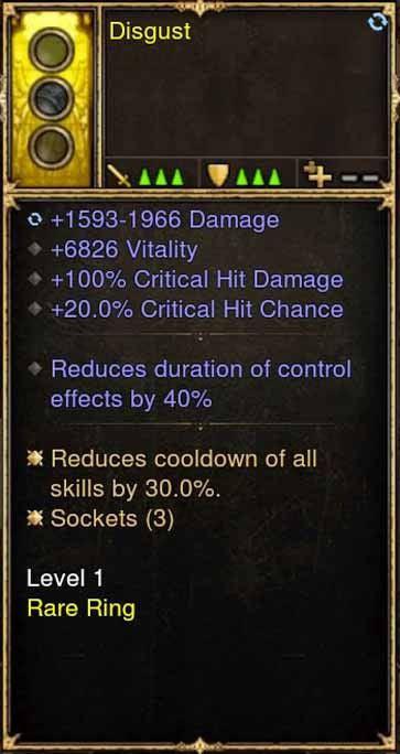 2.5.0 Level 1 Ring Disgust 6.8k Vit, 100% CHD, 20% CC + More (Unsocketed) Diablo 3 Mods ROS Seasonal and Non Seasonal Save Mod - Modded Items and Gear - Hacks - Cheats - Trainers for Playstation 4 - Playstation 5 - Nintendo Switch - Xbox One
