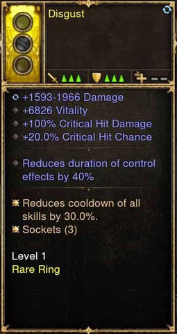 2.5.0 Level 1 Ring Disgust 6.8k Vit, 100% CHD, 20% CC + More (Unsocketed)-Diablo 3 Mods - Playstation 4, Xbox One, Nintendo Switch