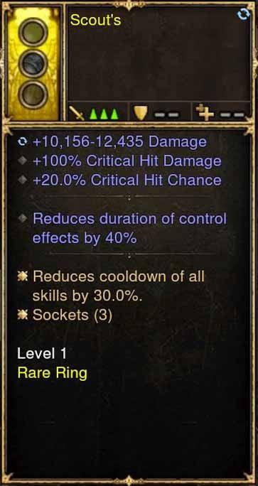2.5.0 Level 1 Ring Scouts 10k-12k Damage, 100% CHD, 20% CC + More (Unsocketed) Diablo 3 Mods ROS Seasonal and Non Seasonal Save Mod - Modded Items and Gear - Hacks - Cheats - Trainers for Playstation 4 - Playstation 5 - Nintendo Switch - Xbox One