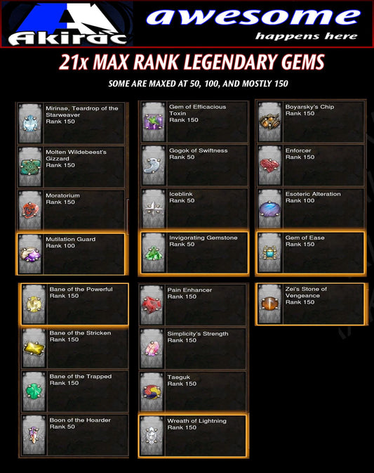 Seasonal 21x Legendary Gems (Max Rank, Unmodded) Diablo 3 Mods ROS Seasonal and Non Seasonal Save Mod - Modded Items and Gear - Hacks - Cheats - Trainers for Playstation 4 - Playstation 5 - Nintendo Switch - Xbox One