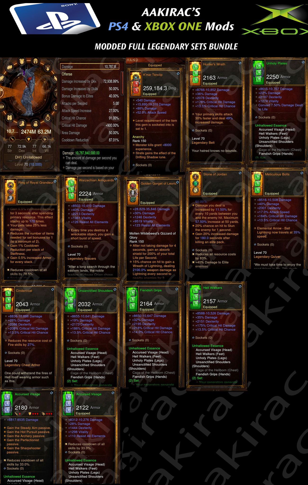 Bundled Deal #1: 4x MODDED Classes 56x Items Total - Barbarian, Demon Hunter, Monk, Witch Doctor-Diablo 3 Mods - Playstation 4, Xbox One, Nintendo Switch