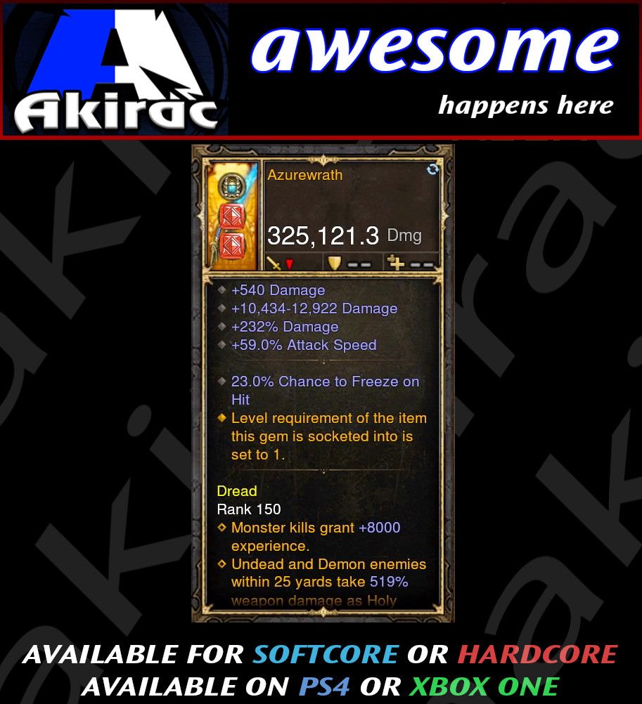 Azurewrath 325k Modded Weapon Diablo 3 Mods ROS Seasonal and Non Seasonal Save Mod - Modded Items and Gear - Hacks - Cheats - Trainers for Playstation 4 - Playstation 5 - Nintendo Switch - Xbox One