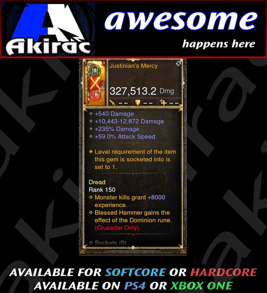 Justinian's Mercy Flail 327k Modded Weapon Diablo 3 Mods ROS Seasonal and Non Seasonal Save Mod - Modded Items and Gear - Hacks - Cheats - Trainers for Playstation 4 - Playstation 5 - Nintendo Switch - Xbox One