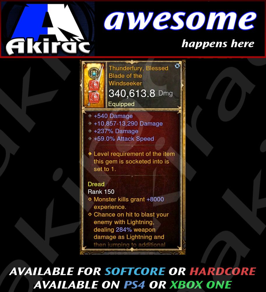 Thunderfury Sword 340k Modded Weapon-Diablo 3 Mods - Playstation 4, Xbox One, Nintendo Switch