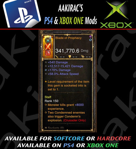 Blade of Prophecy 341k Modded Weapon-Diablo 3 Mods - Playstation 4, Xbox One, Nintendo Switch