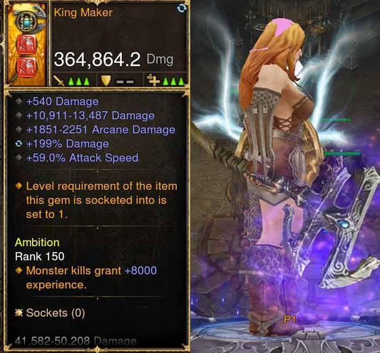 King Maker 364k Modded Weapon (RARE XMOG + Arcane EFFECT) Diablo 3 Mods ROS Seasonal and Non Seasonal Save Mod - Modded Items and Gear - Hacks - Cheats - Trainers for Playstation 4 - Playstation 5 - Nintendo Switch - Xbox One