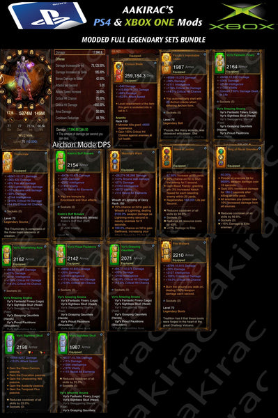 Bundled Deal #3: 4x MODDED Classes 56x Items Total - Monk, Demon Hunter, Witch Doctor, Wizard-Diablo 3 Mods - Playstation 4, Xbox One, Nintendo Switch