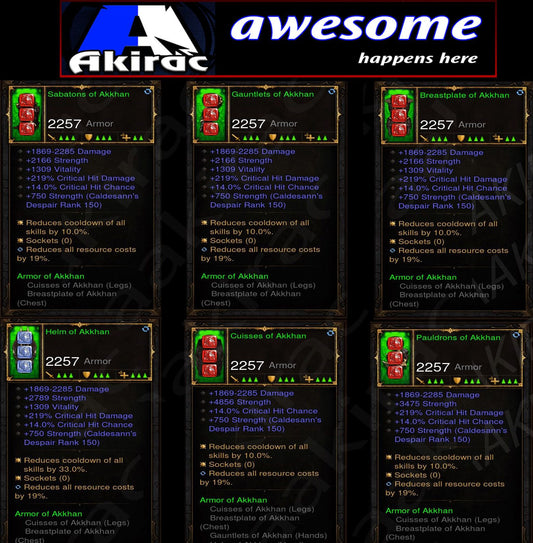6x Piece Akkhan's Crusader Set Diablo 3 Mods ROS Seasonal and Non Seasonal Save Mod - Modded Items and Gear - Hacks - Cheats - Trainers for Playstation 4 - Playstation 5 - Nintendo Switch - Xbox One