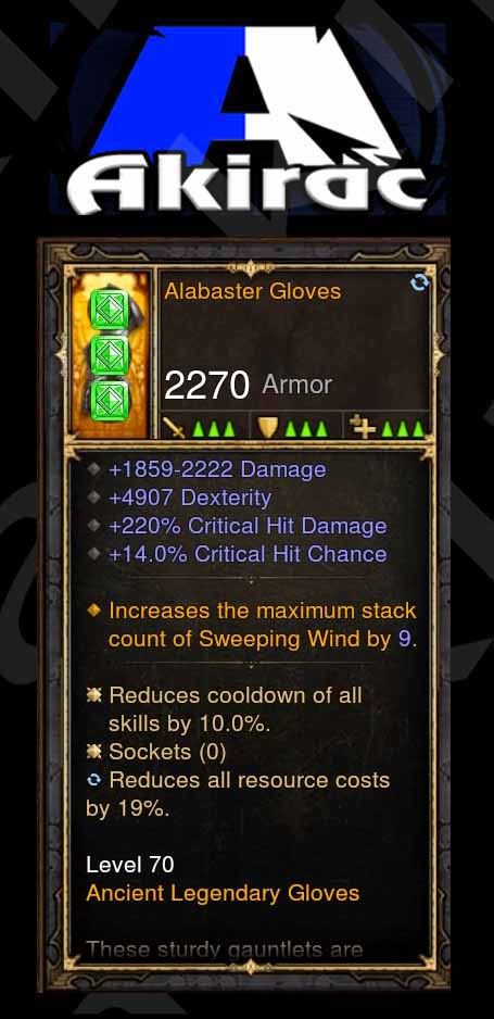 Alabaster Gloves 220% CHD / 14% CC / Dex Modded Gloves Monk Diablo 3 Mods ROS Seasonal and Non Seasonal Save Mod - Modded Items and Gear - Hacks - Cheats - Trainers for Playstation 4 - Playstation 5 - Nintendo Switch - Xbox One