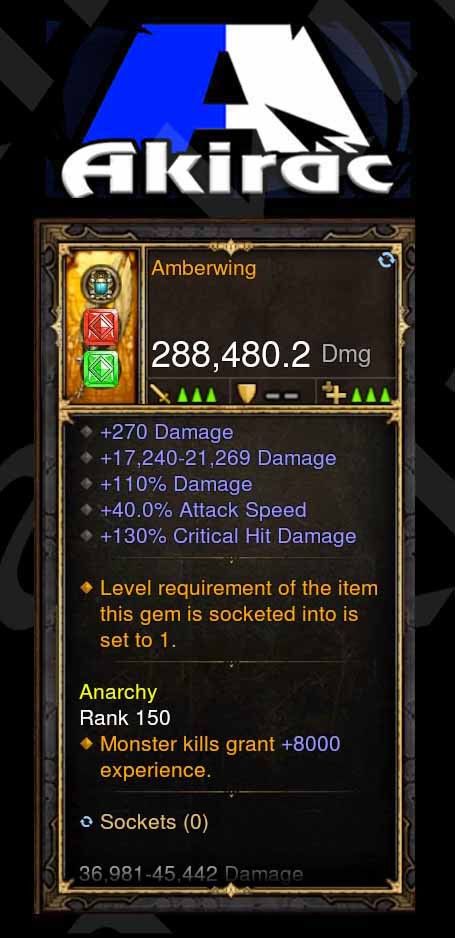 Amber Wing 288k Modded Weapon-Diablo 3 Mods - Playstation 4, Xbox One, Nintendo Switch