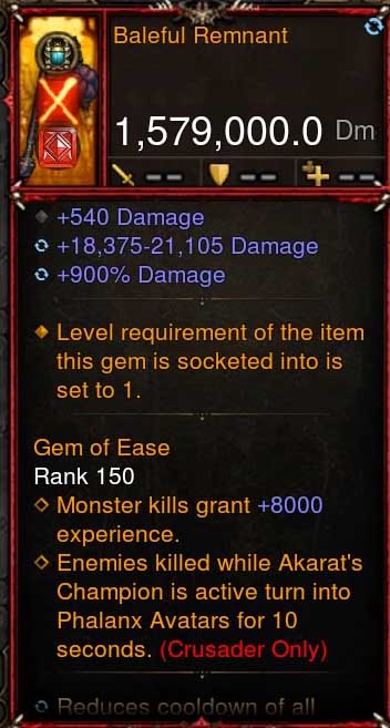 [Primal-Ethereal Infused] 1,579,000 DPS Acutal DPS Weapon BALEFUL REMNANT Diablo 3 Mods ROS Seasonal and Non Seasonal Save Mod - Modded Items and Gear - Hacks - Cheats - Trainers for Playstation 4 - Playstation 5 - Nintendo Switch - Xbox One