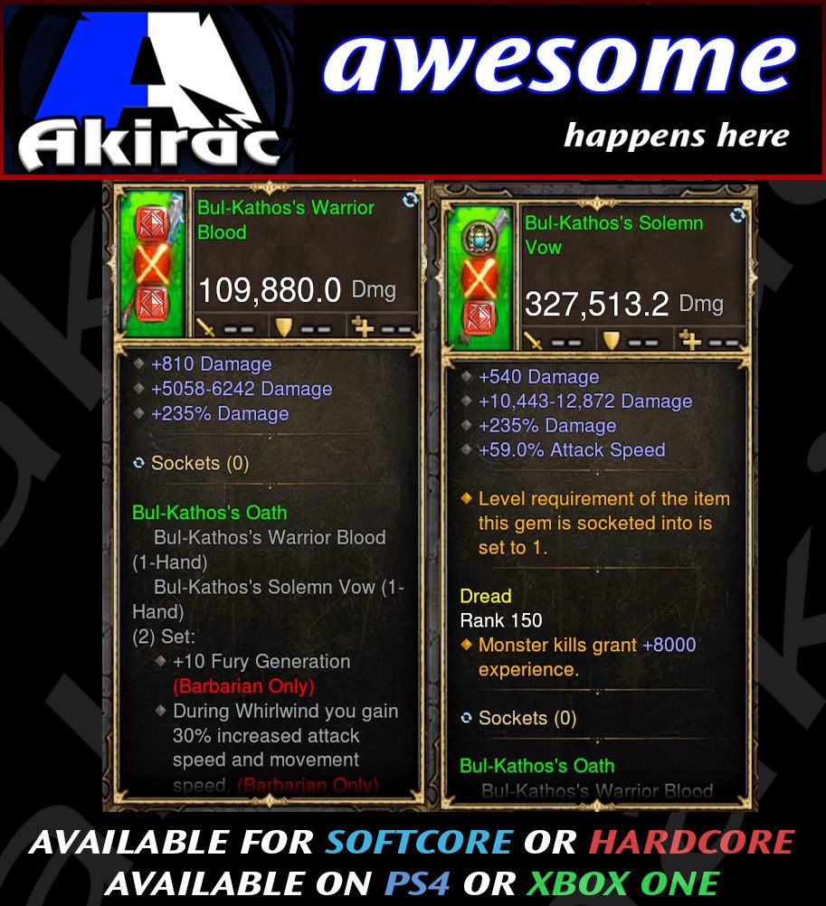 Bul-Kathos Mighty Sword Combo 327k / 109k Modded Weapon-Diablo 3 Mods - Playstation 4, Xbox One, Nintendo Switch