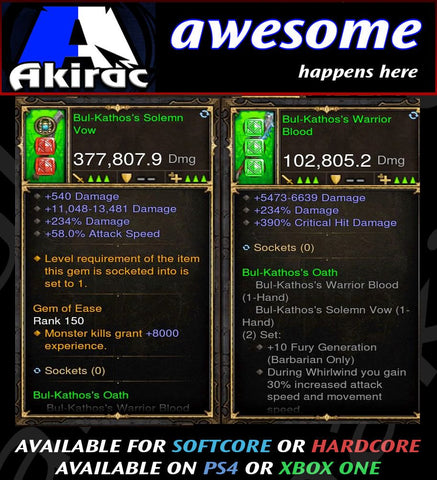 Bul-Kathos Mighty Sword Combo 377k / 102k Modded Weapon-Diablo 3 Mods - Playstation 4, Xbox One, Nintendo Switch