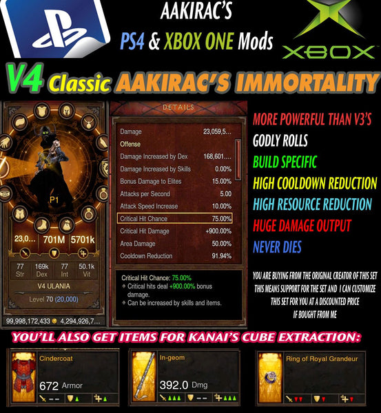 [CREATED 6/17/16] Immortality v4 Classic Sunwuko Monk Modded Set for Rift 150 Prism-Diablo 3 Mods - Playstation 4, Xbox One, Nintendo Switch