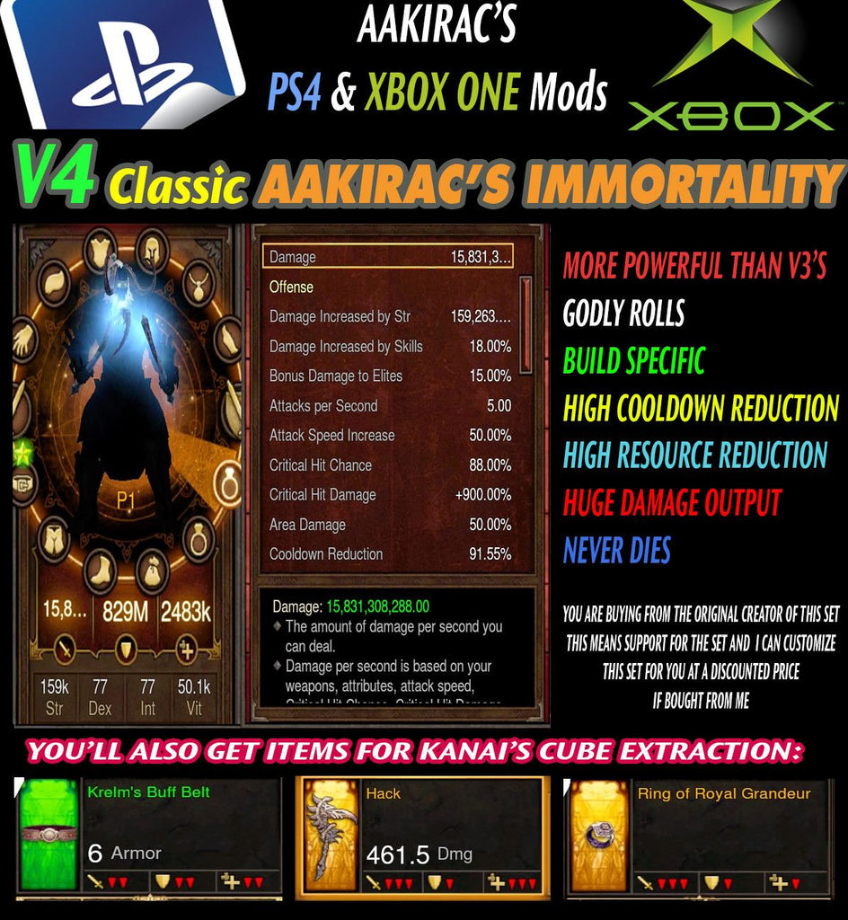 Immortality v4 Classic Immortal Kings Barbarian Modded Set for Rift 150 Sacred-Diablo 3 Mods - Playstation 4, Xbox One, Nintendo Switch