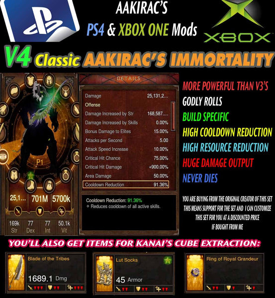 Immortality v4 Classic Earth Barbarian Modded Set for Rift 150 Despair-Diablo 3 Mods - Playstation 4, Xbox One, Nintendo Switch