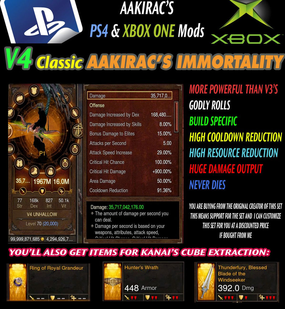 Immortality v4 Classic Unhallow Demon Hunter Modded Set for Rift 150 Destiny-Diablo 3 Mods - Playstation 4, Xbox One, Nintendo Switch