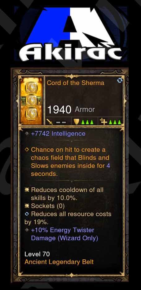 Cord of the Sherma Modded 7.7k Int / 10% CDR / 19% RR / 10% Twister Wizard Belt Diablo 3 Mods ROS Seasonal and Non Seasonal Save Mod - Modded Items and Gear - Hacks - Cheats - Trainers for Playstation 4 - Playstation 5 - Nintendo Switch - Xbox One