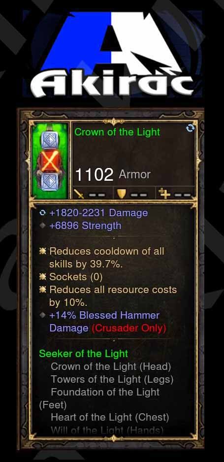 Crown of the Light 6.8k STR, 14% Blessed Hammer Damage Modded Set Helm Crusader Diablo 3 Mods ROS Seasonal and Non Seasonal Save Mod - Modded Items and Gear - Hacks - Cheats - Trainers for Playstation 4 - Playstation 5 - Nintendo Switch - Xbox One