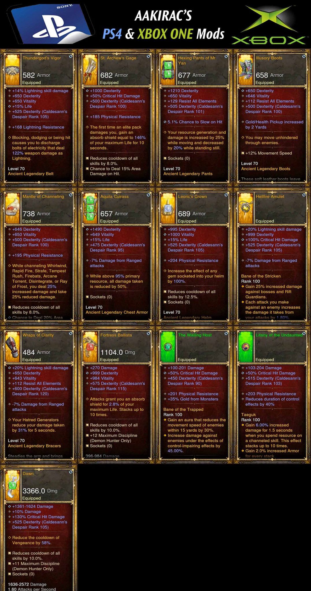 F.Legit Collection - 2.4.2 Demon Hunter Build (See Photo's) Diablo 3 Mods ROS Seasonal and Non Seasonal Save Mod - Modded Items and Gear - Hacks - Cheats - Trainers for Playstation 4 - Playstation 5 - Nintendo Switch - Xbox One