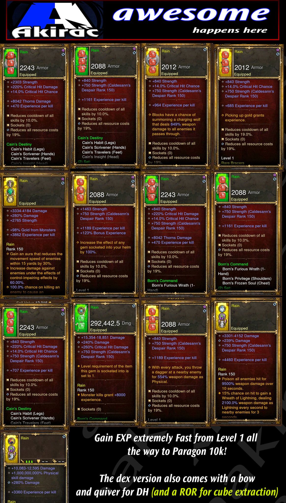 EXP Leveling Set for Leveling 1-70 (ward, air, rain) Diablo 3 Mods ROS Seasonal and Non Seasonal Save Mod - Modded Items and Gear - Hacks - Cheats - Trainers for Playstation 4 - Playstation 5 - Nintendo Switch - Xbox One