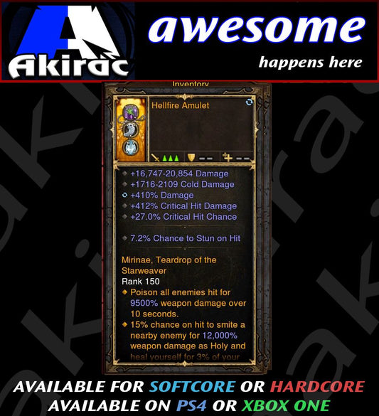 Hellfire Amulet 410% Damage + 412% CHD / 27% CC Modded Diablo 3 Mods ROS Seasonal and Non Seasonal Save Mod - Modded Items and Gear - Hacks - Cheats - Trainers for Playstation 4 - Playstation 5 - Nintendo Switch - Xbox One