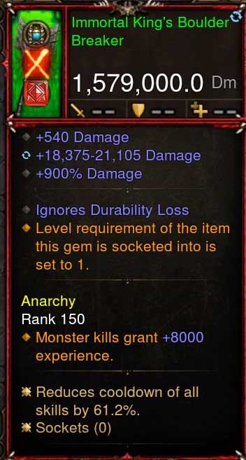 [Primal-Ethereal Infused] 1,579,000 DPS Acutal DPS Weapon IMMORTAL KINGS BOULDER BREAKER - Diablo 3 Mods Store - Seasonal and non-seasonal - Modded Items and Gear for PlayStation 4, PlayStation 5, Nintendo Switch, and Xbox One