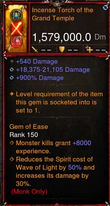 [Primal-Ethereal Infused] 1,579,000 DPS Acutal DPS Weapon INCENSE TORCH OF THE GRAND TEMPLE - Diablo 3 Mods Store - Seasonal and non-seasonal - Modded Items and Gear for PlayStation 4, PlayStation 5, Nintendo Switch, and Xbox One