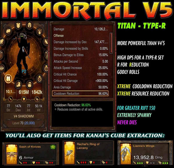 [Ver Y] Immortality v5 Titan Type-R Speed Strafe Demon Hunter Modded Set for Rift 150 Tornado-Diablo 3 Mods - Playstation 4, Xbox One, Nintendo Switch