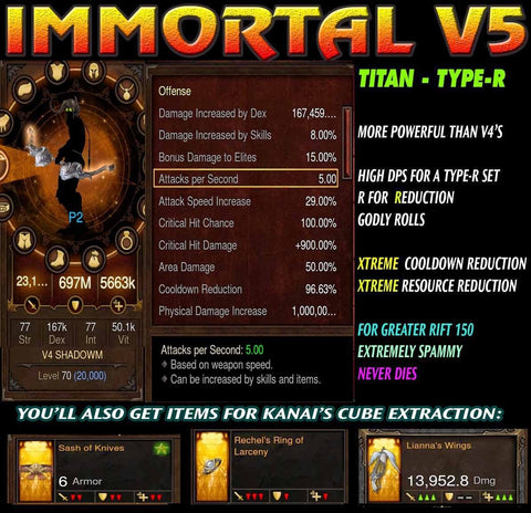 [Ver X] Immortality v5 Titan Type-R Speed Strafe Demon Hunter Modded Set for Rift 150 Strider-Diablo 3 Mods - Playstation 4, Xbox One, Nintendo Switch
