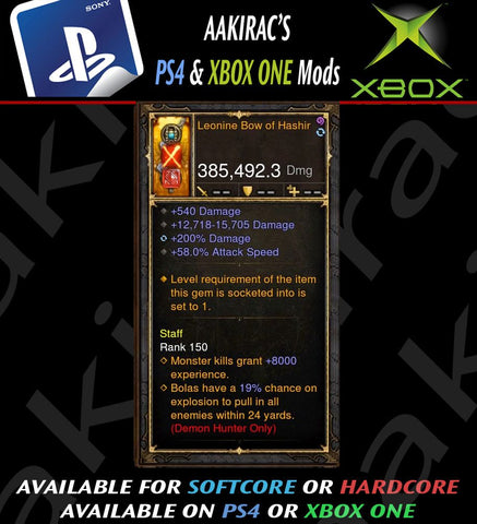 Leonine Bow of Hashir 385k Bow Modded Weapon-Diablo 3 Mods - Playstation 4, Xbox One, Nintendo Switch