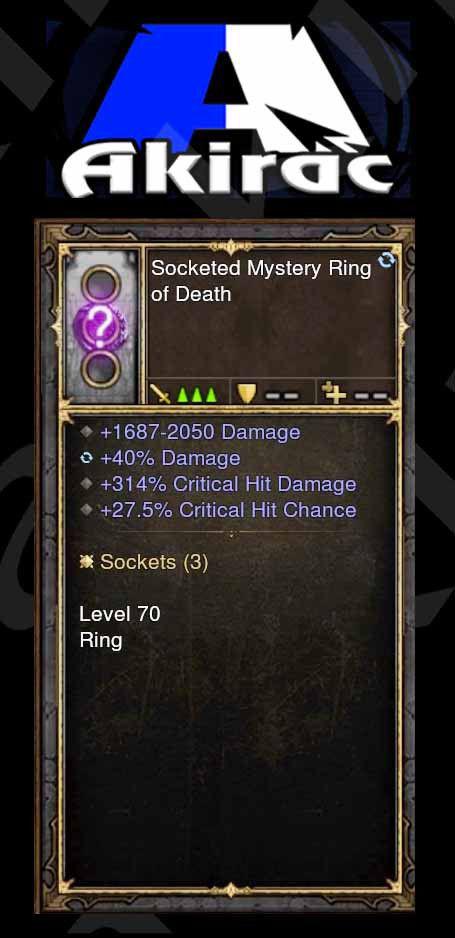 Kadala's Mystery Modded Ring 40% Damage, 314% CHD, 27% CC (Unsocketed, White) Diablo 3 Mods ROS Seasonal and Non Seasonal Save Mod - Modded Items and Gear - Hacks - Cheats - Trainers for Playstation 4 - Playstation 5 - Nintendo Switch - Xbox One