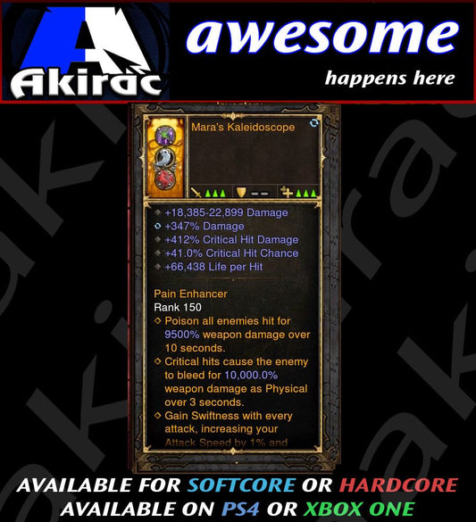 Mara's Kaleidoscope 347% Damage / 412% CHD / 41% CC / 66k LPH Modded Amulet Diablo 3 Mods ROS Seasonal and Non Seasonal Save Mod - Modded Items and Gear - Hacks - Cheats - Trainers for Playstation 4 - Playstation 5 - Nintendo Switch - Xbox One