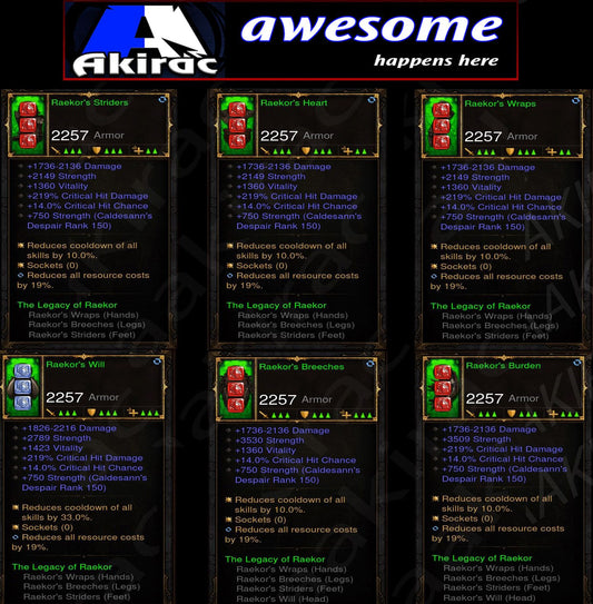 6x Piece Raekors Barbarian Set Diablo 3 Mods ROS Seasonal and Non Seasonal Save Mod - Modded Items and Gear - Hacks - Cheats - Trainers for Playstation 4 - Playstation 5 - Nintendo Switch - Xbox One
