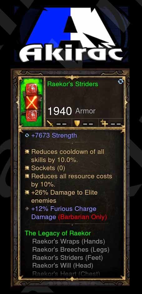 Raekor's Striders 7.6k Str, 26% Elite Damage, 12% Furious Charge Damage Modded Set Barbarian Boots Diablo 3 Mods ROS Seasonal and Non Seasonal Save Mod - Modded Items and Gear - Hacks - Cheats - Trainers for Playstation 4 - Playstation 5 - Nintendo Switch - Xbox One