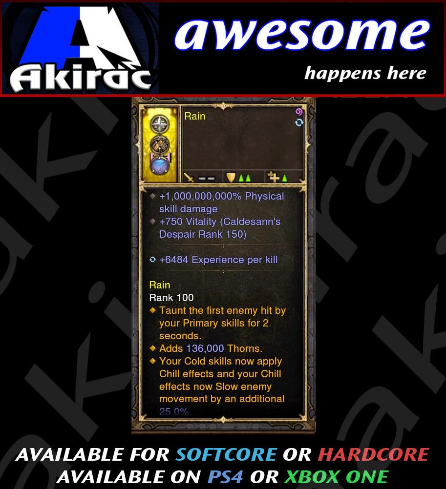 Diablo 3 (PS4 / Xbox One) DIGITAL ITEM: "1000000000% Damage Ring" + "Immortal Ring - Blur" - For Non-Seasonal Heroes Only