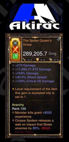 The Spider Queen's Grasp 289k Modded Weapon-Diablo 3 Mods - Playstation 4, Xbox One, Nintendo Switch