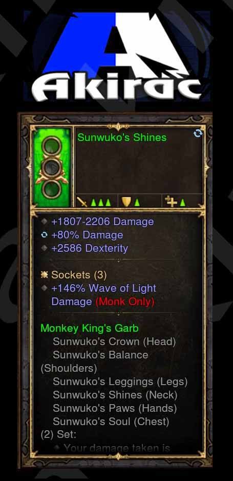 Sunwuko's Shines 146% Wave of Light Damage, 80% Damage (Unsocketed) Modded Amulet Monk Diablo 3 Mods ROS Seasonal and Non Seasonal Save Mod - Modded Items and Gear - Hacks - Cheats - Trainers for Playstation 4 - Playstation 5 - Nintendo Switch - Xbox One