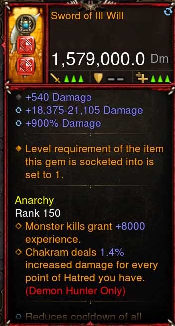 [Primal-Ethereal Infused] 1,579,000 DPS Acutal DPS Weapon SWORD OF ILL WILL - Diablo 3 Mods Store - Seasonal and non-seasonal - Modded Items and Gear for PlayStation 4, PlayStation 5, Nintendo Switch, and Xbox One