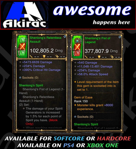 Shenlongs Fist Combo 377k / 102k Modded Weapon-Diablo 3 Mods - Playstation 4, Xbox One, Nintendo Switch