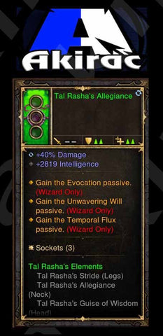 Tal Rasha's Allegiance 40% Damage, +3 Passives (Unsocketed) Modded Amulet-Diablo 3 Mods - Playstation 4, Xbox One, Nintendo Switch