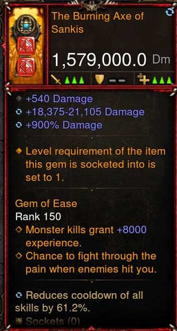 [Primal-Ethereal Infused] 1,579,000 DPS Acutal DPS Weapon THE BURNING AXE OF SANKIS-Weapon-Diablo 3 Mods ROS-Akirac Diablo 3 Mods Seasonal and Non Seasonal Save Mod - Modded Items and Sets Hacks - Cheats - Trainer - Editor for Playstation 4-Playstation 5-Nintendo Switch-Xbox One